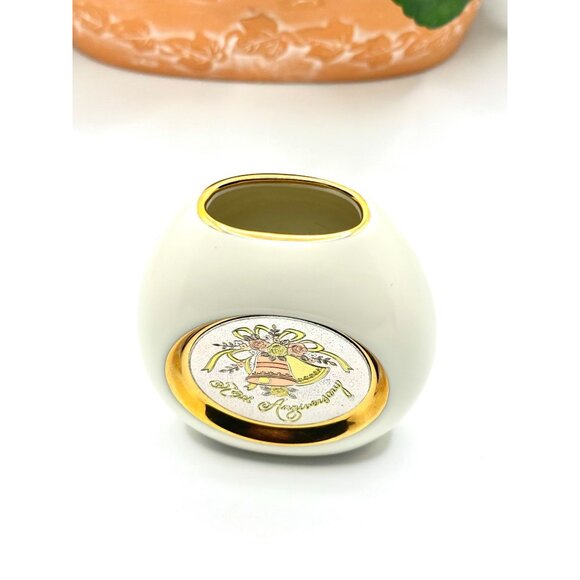 Vintage 50th Anniversary Vase 24K Gold Edged Art Of Chokin Made In Japan - Picture 5 of 6